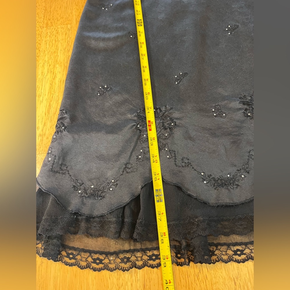 Kenzie Vintage Black Silk Dress Lined Y2K Coquette Style Embroidered Bows SZ 14 - Picture 15 of 15